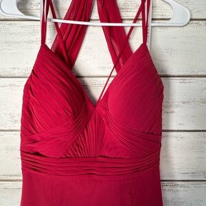 Azazie Red Pleated Prom Dress